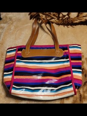 *LAST DAY* Fossil Multicolor Striped Tote with Tan Handles